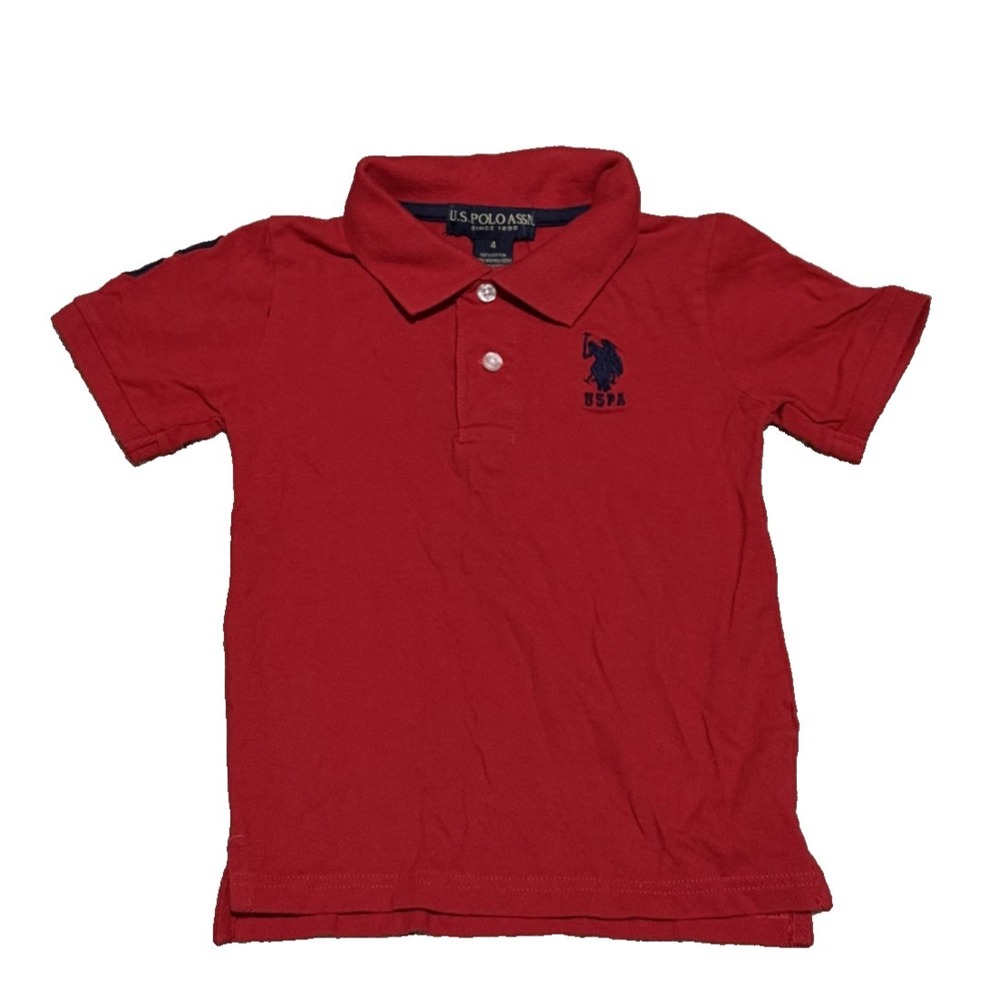 U.S. Polo Assn Polo Shirt Toddler Boy Size 4 Red Solid Blue Embroidered Logo